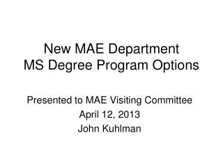New MAE Department MS Degree Program Options
