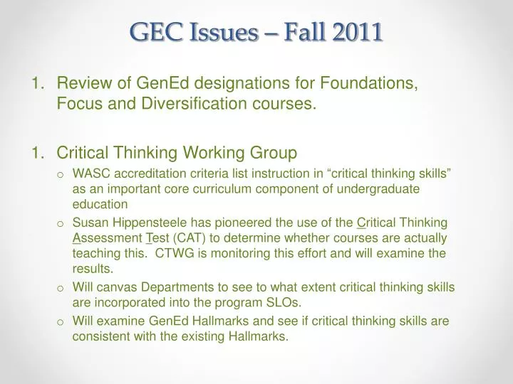 gec issues fall 2011