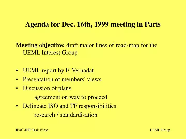 agenda for dec 16th 1999 meeting in paris