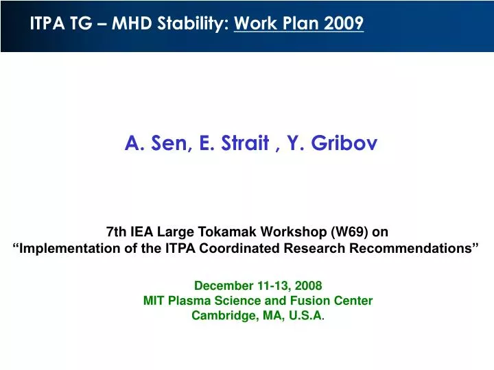 itpa tg mhd stability work plan 2009