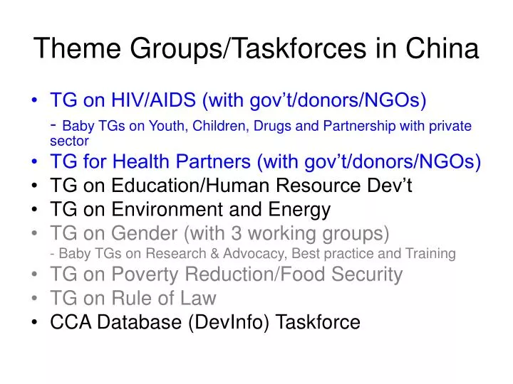 theme groups taskforces in china