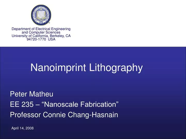 peter matheu ee 235 nanoscale fabrication professor connie chang hasnain