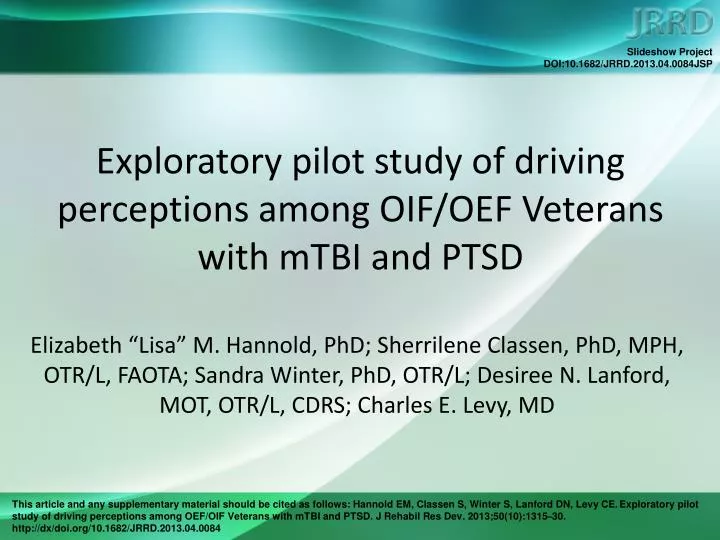exploratory pilot study of driving perceptions among oif oef veterans with mtbi and ptsd