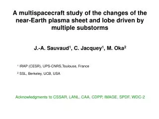 J.-A. Sauvaud 1 , C. Jacquey 1 , M. Oka 2 1 IRAP (CESR), UPS?CNRS,Toulouse, France