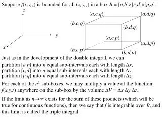 Suppose f ( x,y,z ) is bounded f or all ( x,y,z ) in a box B = [ a,b ]?[ c,d ]?[ p,q ].