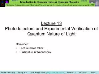 Lecture 13 Photodetectors and Experimental Verification of Quantum Nature of Light