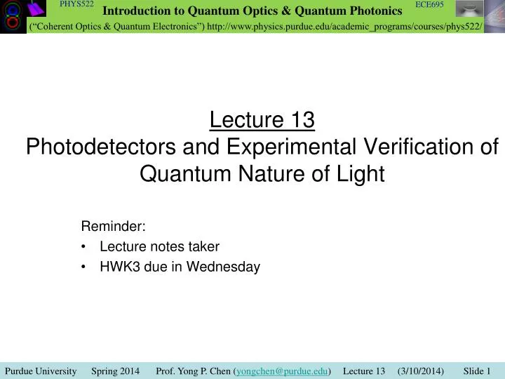 lecture 13 photodetectors and experimental verification of quantum nature of light