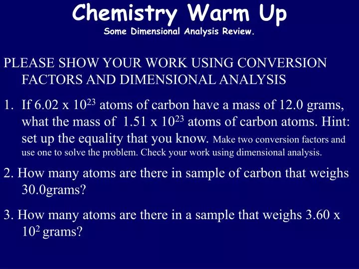chemistry warm up some dimensional analysis review