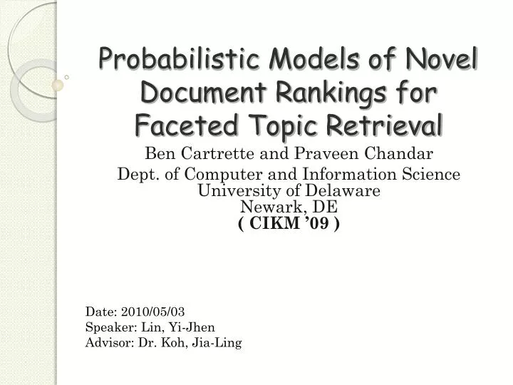 probabilistic models of novel document rankings for faceted topic retrieval
