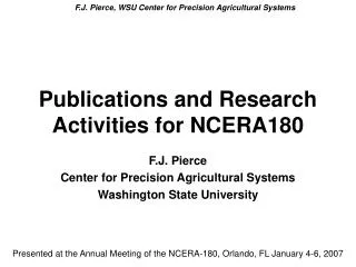 Publications and Research Activities for NCERA180