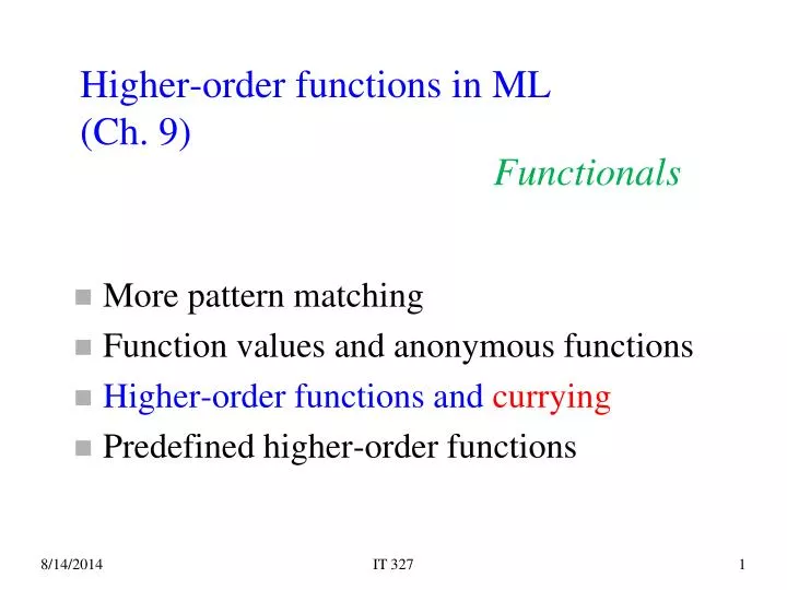 higher order functions in ml ch 9