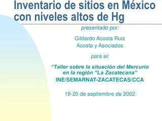 inventario de sitios en m xico con niveles altos de hg