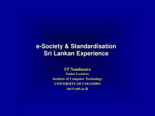 e-Society &amp; Standardisation Sri Lankan Experience