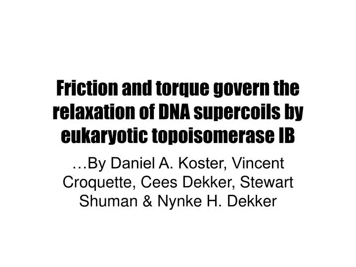 friction and torque govern the relaxation of dna supercoils by eukaryotic topoisomerase ib