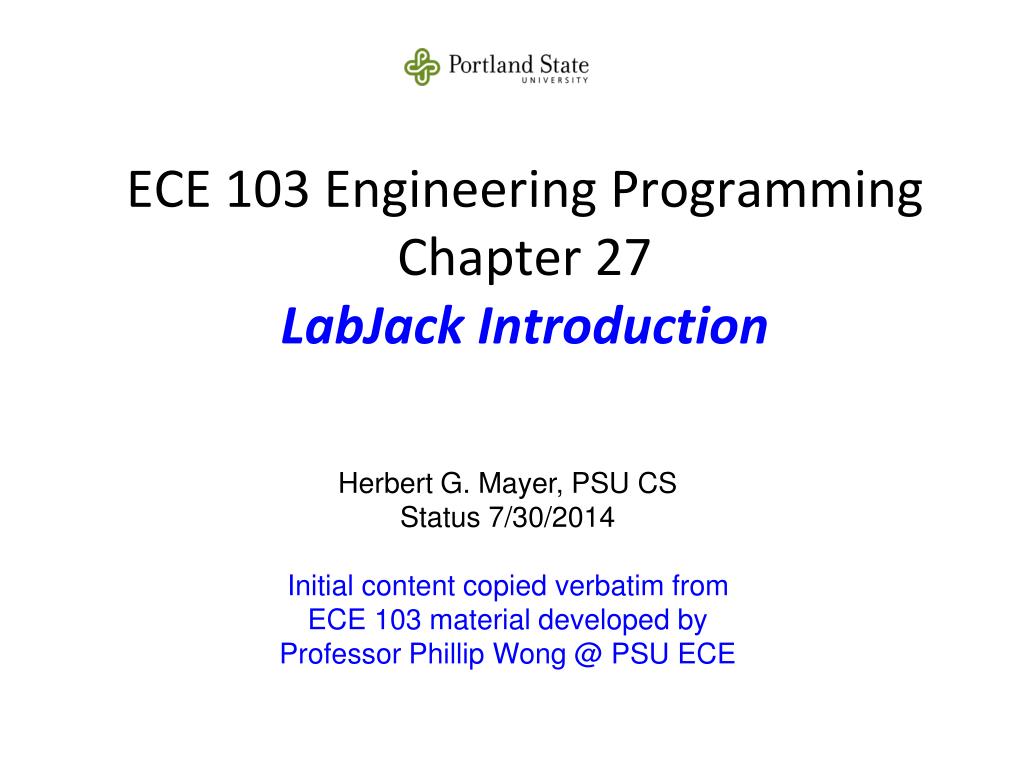 PPT - ECE 103 Engineering Programming Chapter 27 LabJack Introduction ...