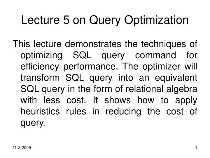 lecture 5 on query optimization