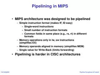 Pipelining in MIPS