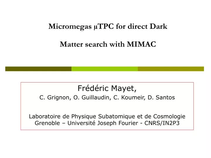 micromegas tpc for direct dark matter search with mimac