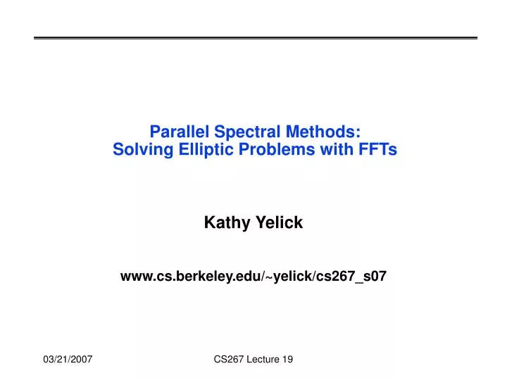 parallel spectral methods solving elliptic problems with ffts