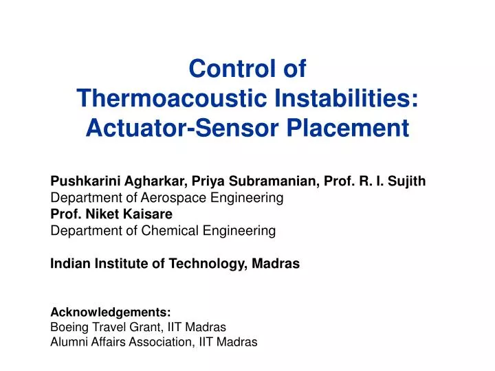 control of thermoacoustic instabilities actuator sensor placement