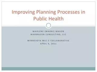 Improving Planning Processes in Public Health