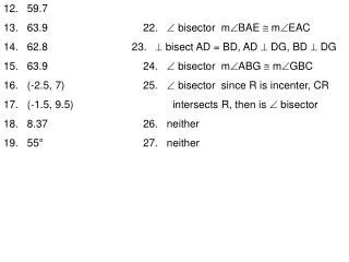 12. 59.7				 13. 63.9			22. ? bisector m?BAE ? m?EAC