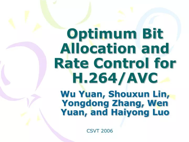 optimum bit allocation and rate control for h 264 avc