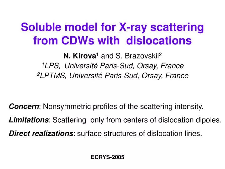 soluble model for x ray scattering from cdws with dislocations