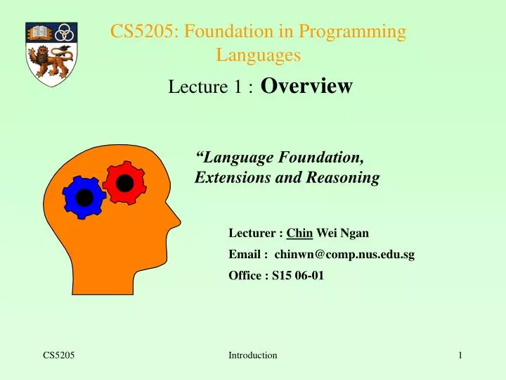 cs5205 foundation in programming languages lecture 1 overview