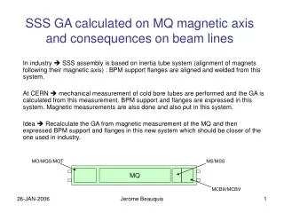 SSS GA calculated on MQ magnetic axis and consequences on beam lines
