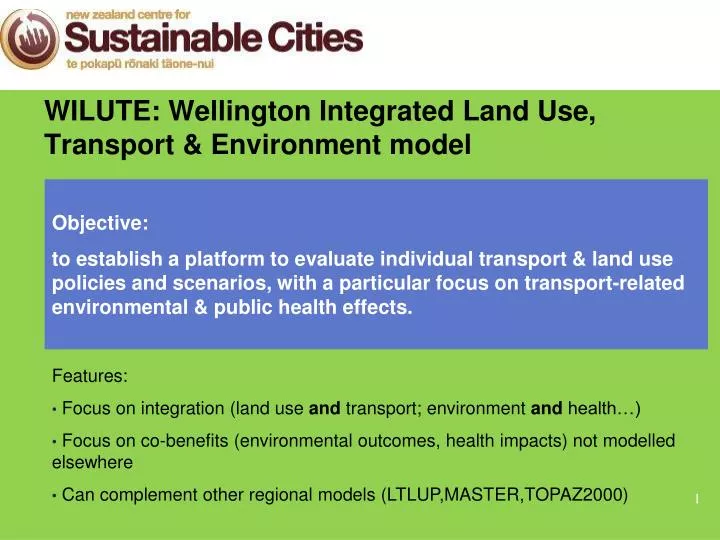 wilute wellington integrated land use transport environment model