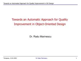 Towards an Automatic Approach for Quality Improvement in Object-Oriented Design