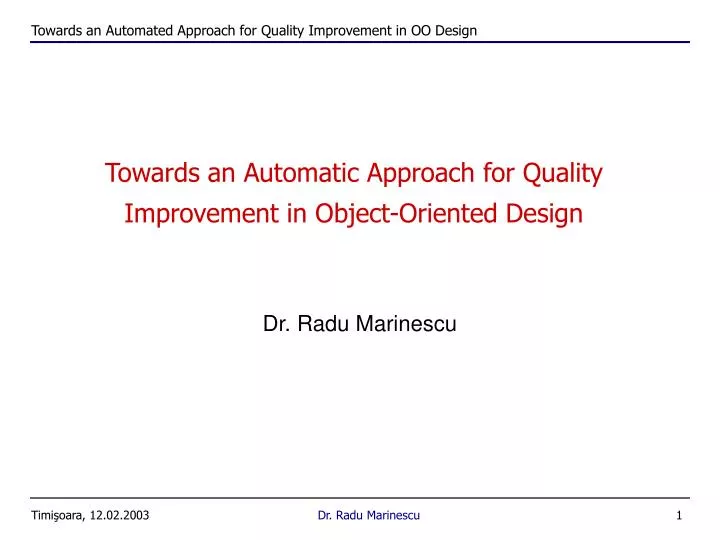 towards an automatic approach for quality improvement in object oriented design