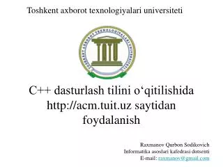 C++ dasturlash tilini o‘qitilishida acm.tuit.uz saytidan foydalanish