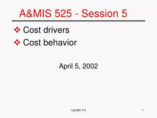 A&amp;MIS 525 - Session 5