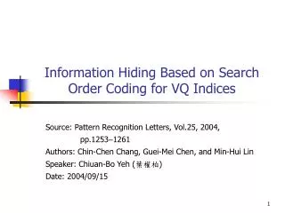 Information Hiding Based on Search Order Coding for VQ Indices