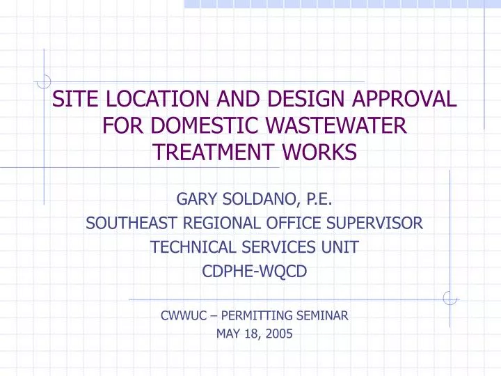 site location and design approval for domestic wastewater treatment works