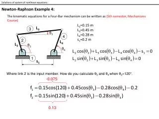 Solutions of system of nonlinear equations: