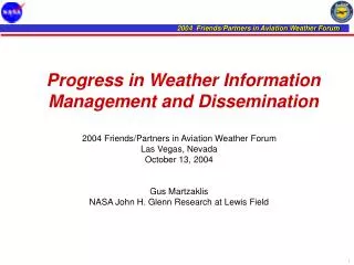 Progress in Weather Information Management and Dissemination