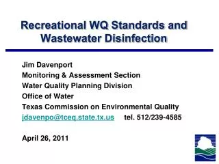 Recreational WQ Standards and Wastewater Disinfection