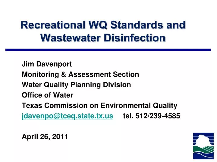 recreational wq standards and wastewater disinfection