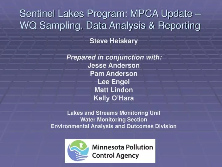 sentinel lakes program mpca update wq sampling data analysis reporting