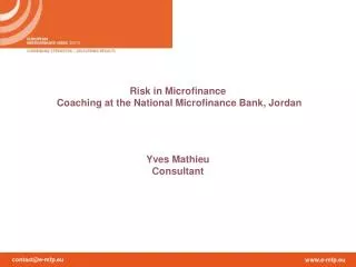 Risk in Microfinance Coaching at the National Microfinance Bank, Jordan