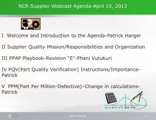 NCR Supplier Webcast Agenda-April 15, 2013