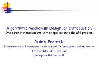 Algorithmic Mechanism Design: an Introduction