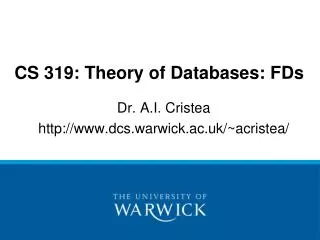CS 319: Theory of Databases: FDs