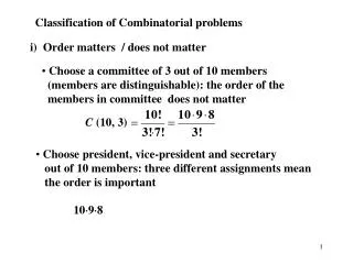 Classification of Combinatorial problems