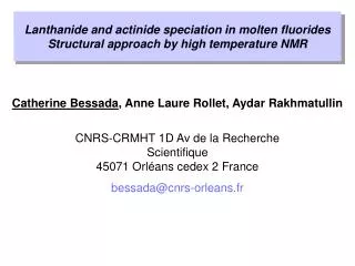 Lanthanide and actinide speciation in molten fluorides Structural approach by high temperature NMR