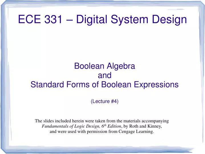 boolean algebra and standard forms of boolean expressions lecture 4