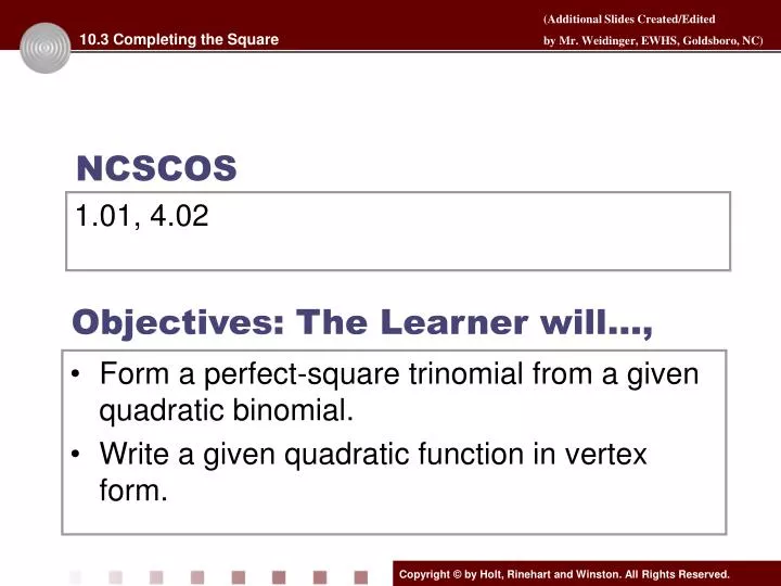 objectives the learner will